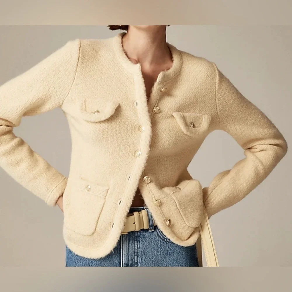J.Crew Textured Sweater Lady Jacket Button-Up Jacket Cream Size Medium